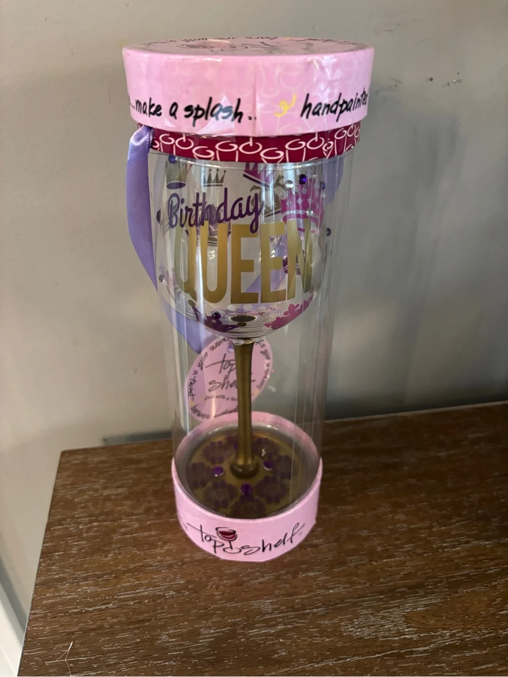Birthday Queen Gold Stem Wine Glass by